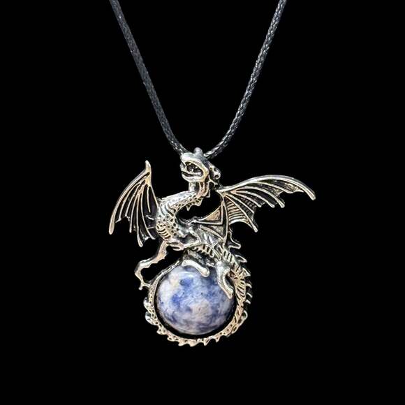 Unbranded Jewelry - Sunset Sodalite Dragon Pendant Black Cord Necklace